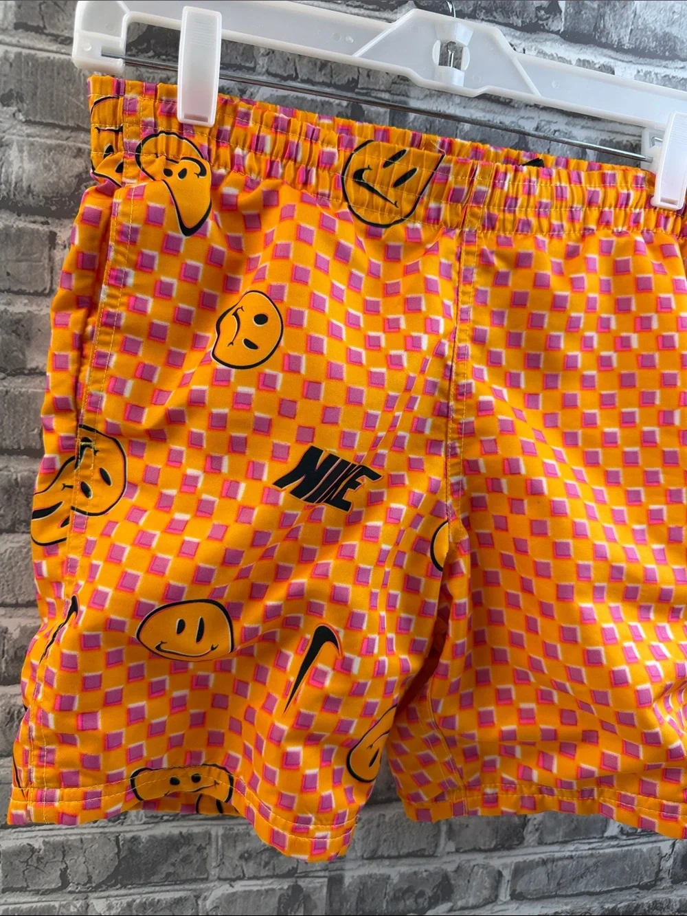 Nike Orange and Pink Smiley Checker‎ Swim Shorts